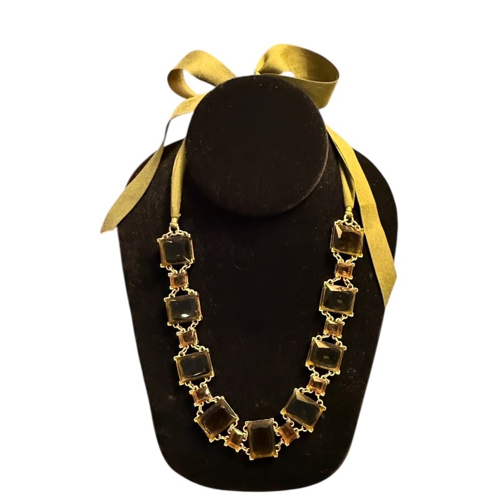 Vintage Gold/Green Crystal Necklace w/ Adjustable Tie Neck MSRP $350
